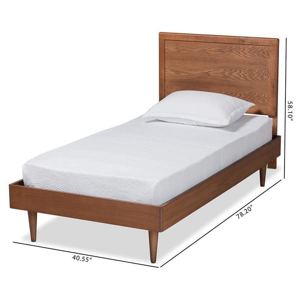 Hiro Mid-Century Modern Walnut Brown Finished Wood Twin Size Platform Bed FredCo