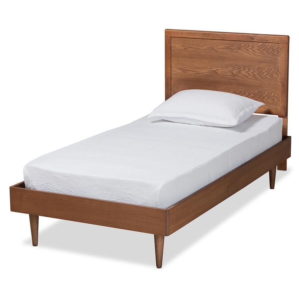 Hiro Mid-Century Modern Walnut Brown Finished Wood Twin Size Platform Bed FredCo