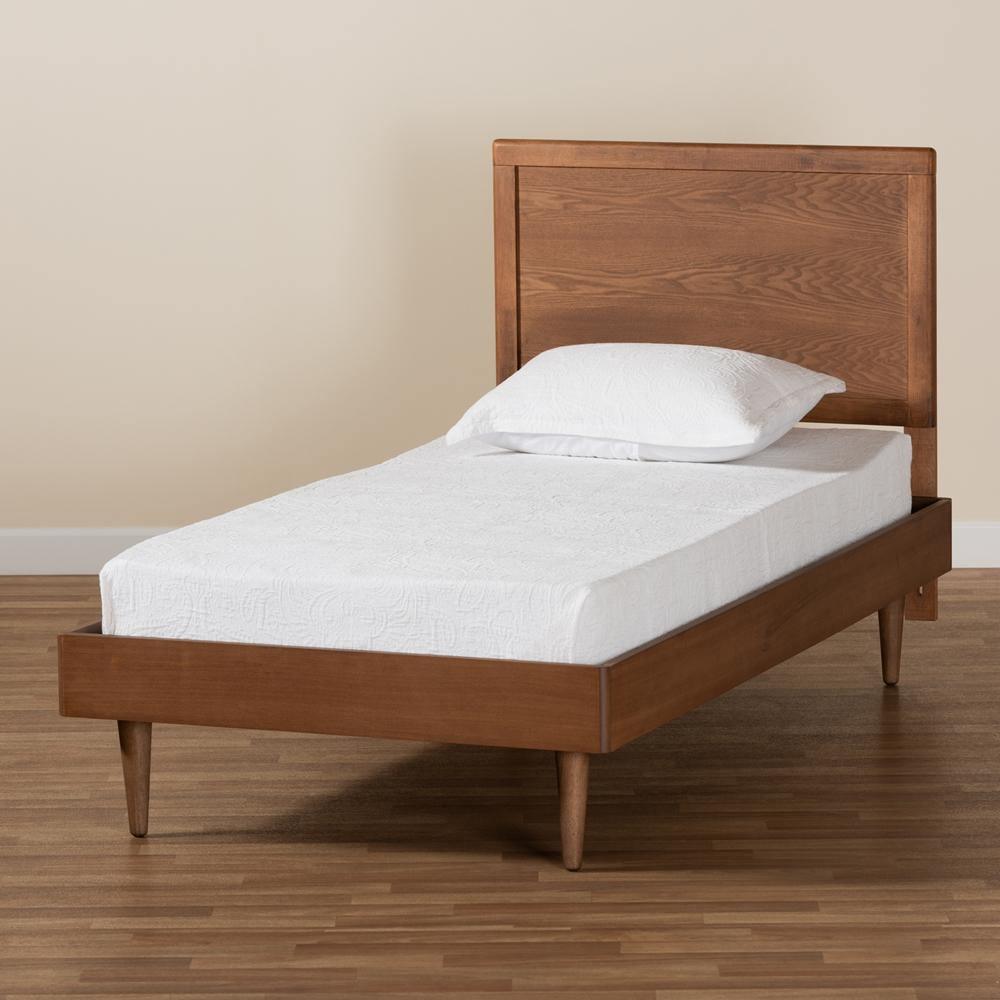 Hiro Mid-Century Modern Walnut Brown Finished Wood Twin Size Platform Bed FredCo