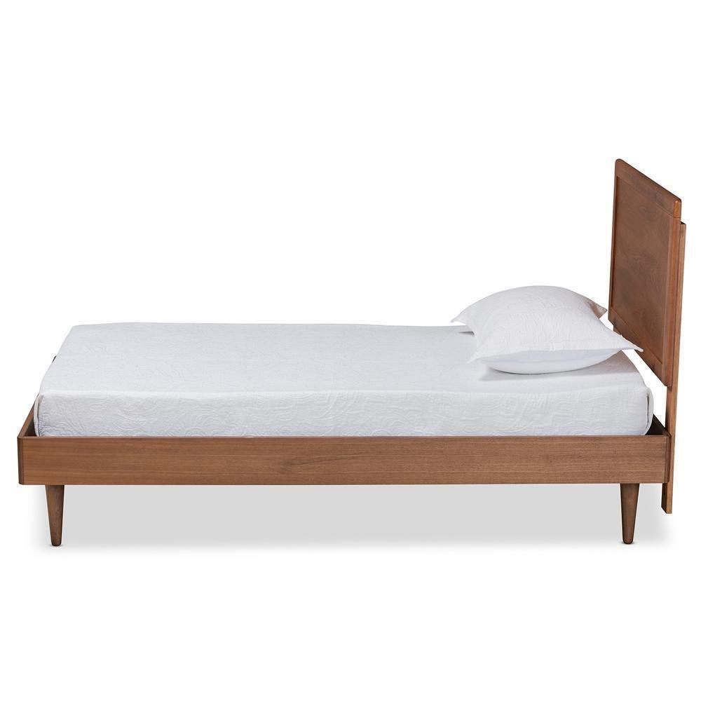 Hiro Mid-Century Modern Walnut Brown Finished Wood Twin Size Platform Bed FredCo