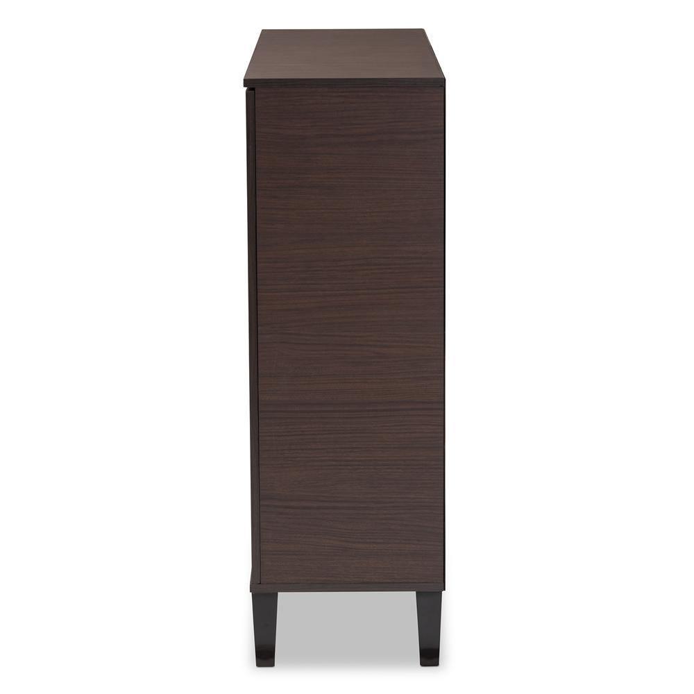 Idina Mid-Century Modern Two-Tone Dark Brown and Grey Finished Wood 2-Door Shoe Cabinet FredCo