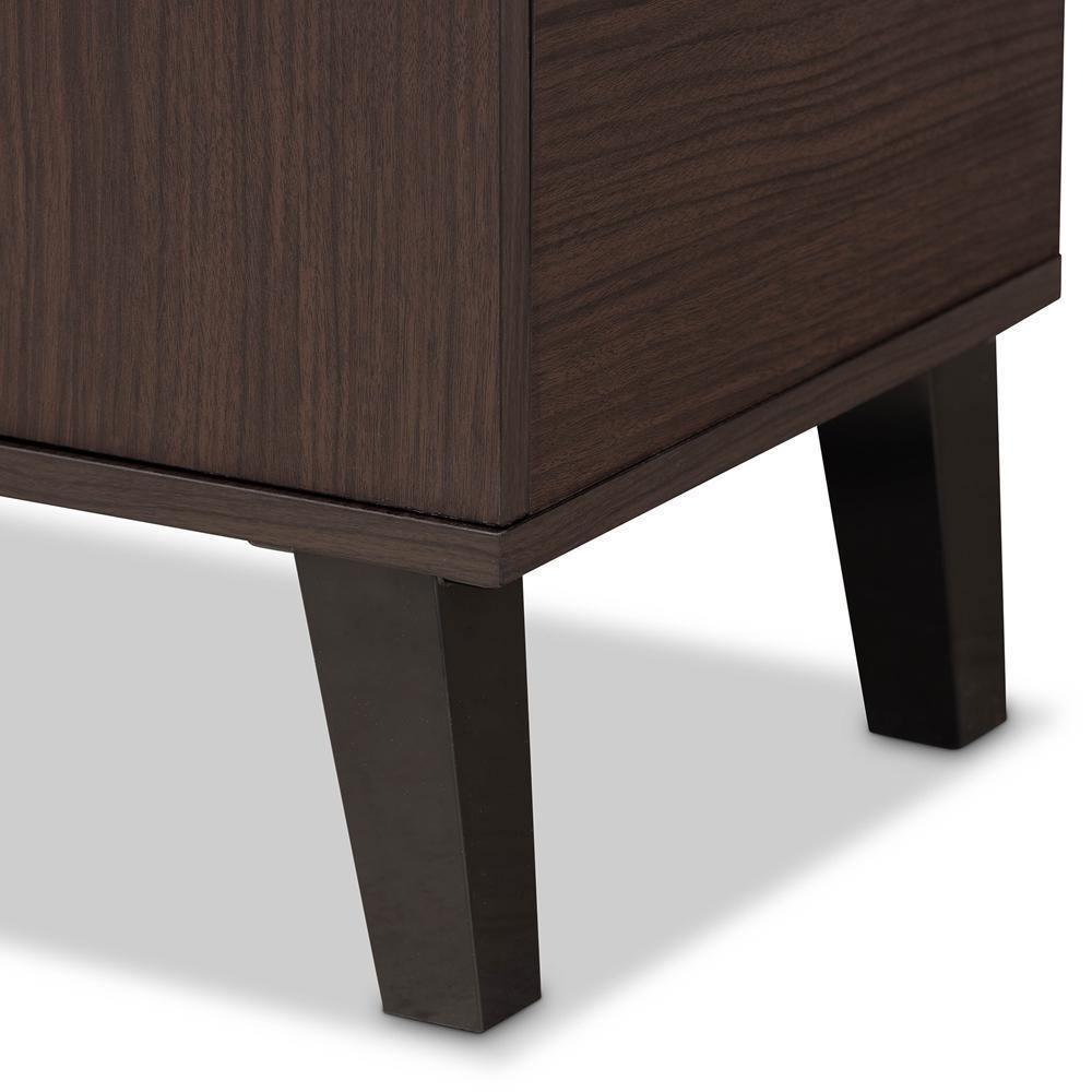 Idina Mid-Century Modern Two-Tone Dark Brown and Grey Finished Wood 2-Door Shoe Cabinet FredCo