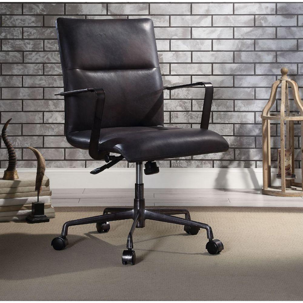 Indra Office Chair Onyx Black Top Grain Leather FredCo