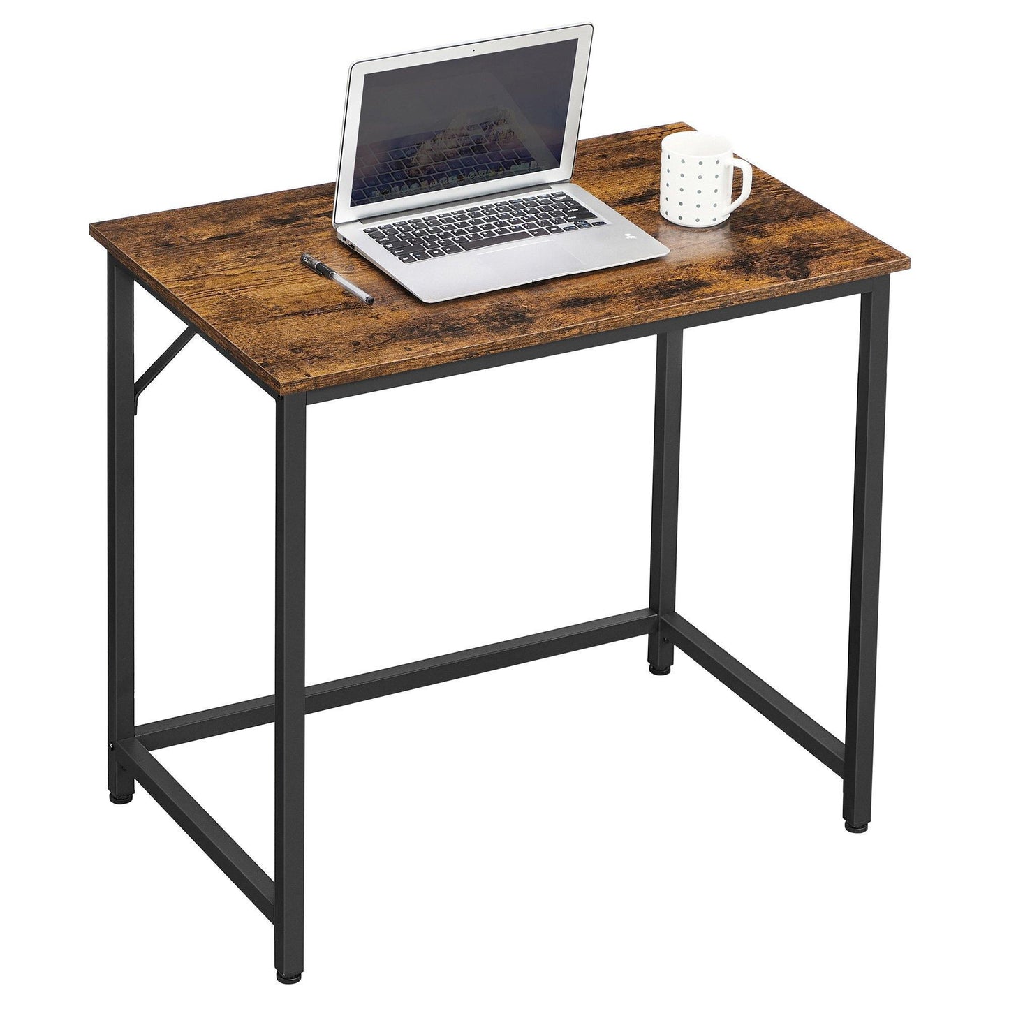 Industrial Browmn Slim Computer Desk for Small Space FredCo
