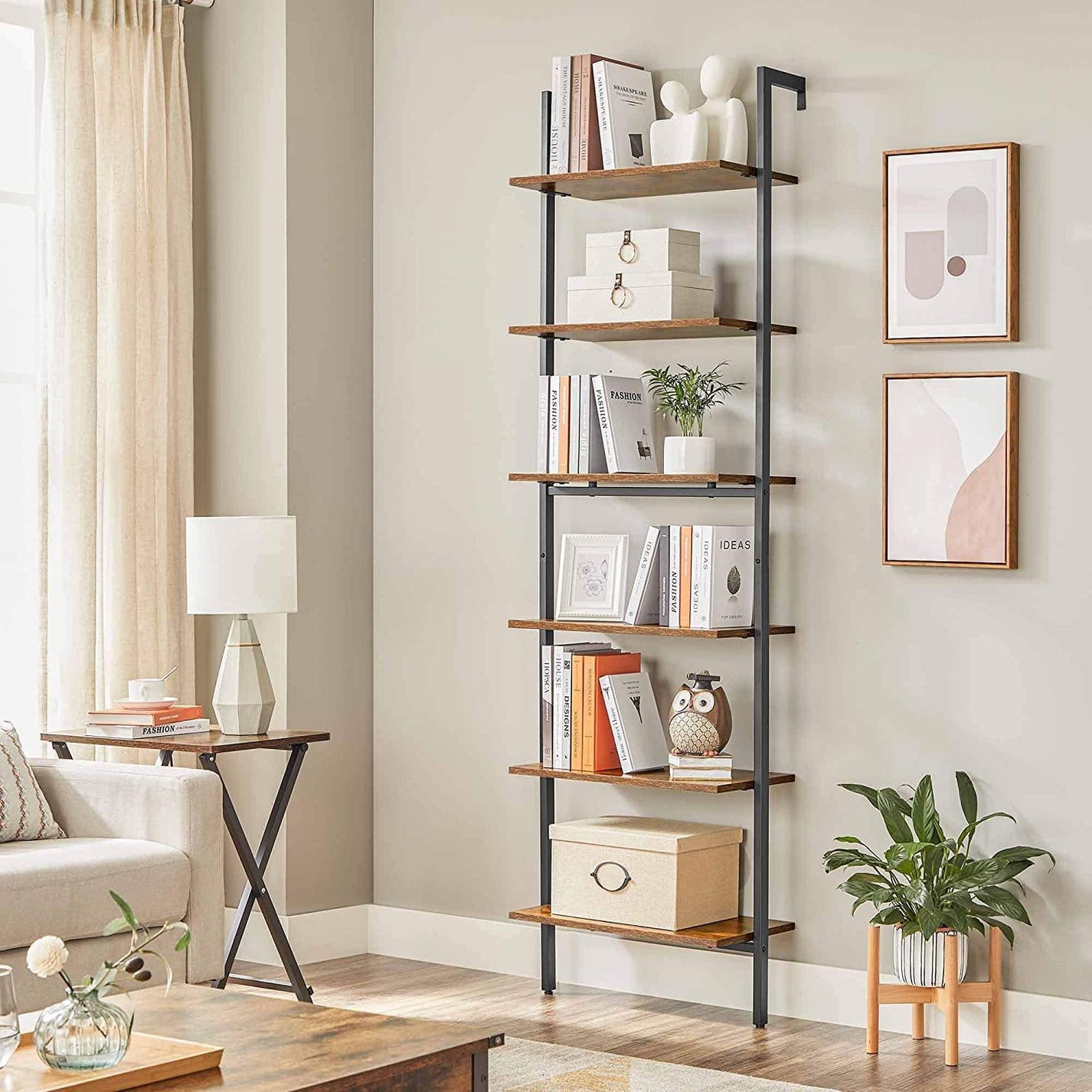 Industrial Brown 6-tier Wall-mounted Ladder Shelf | FredCo