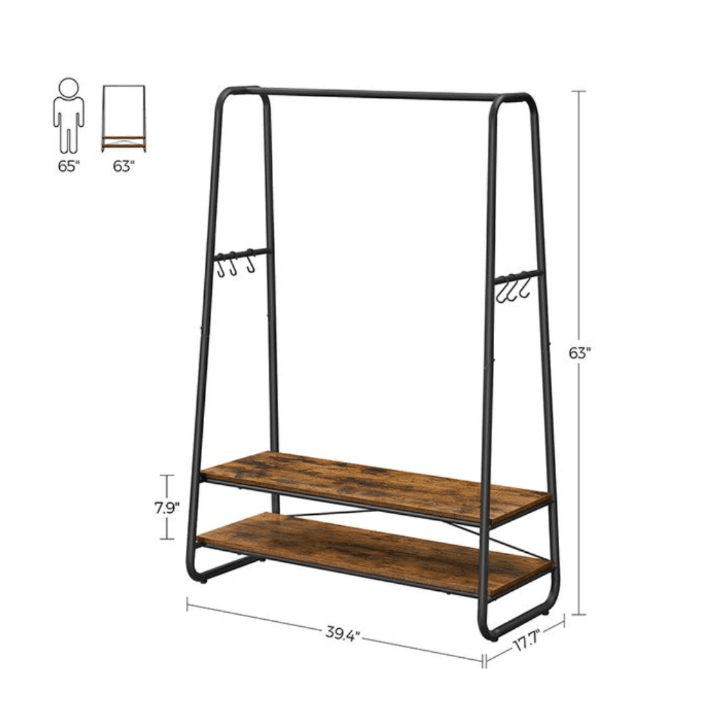 Industrial Brown & Black Clothes Rack with Shelves FredCo