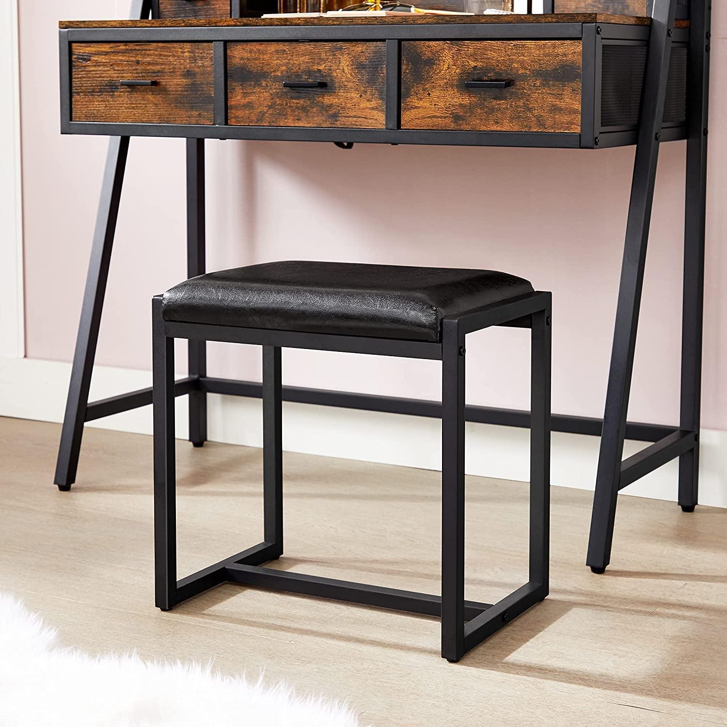 Industrial Brown Makeup Table with LED Lights Vanity FredCo