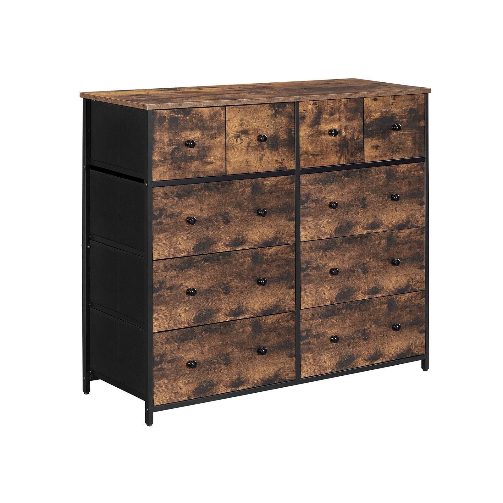 Industrial Large Dresser with 10 Fabric Drawers FredCo