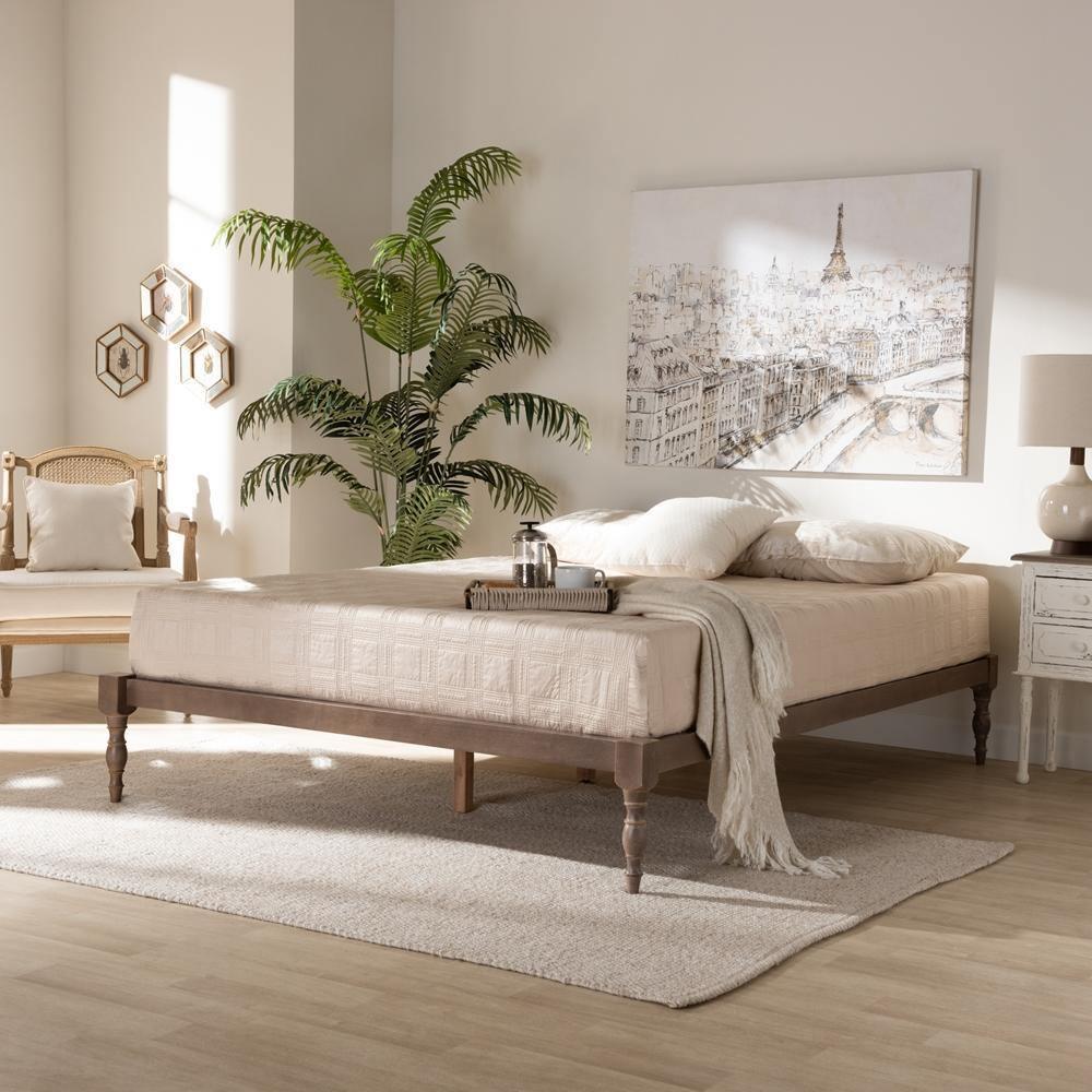 Iseline Modern and Contemporary Antique Oak Finished Wood Queen Size Platform Bed Frame FredCo