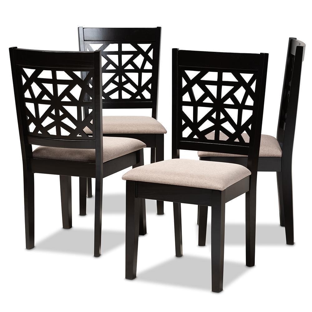 Jackson Modern and Contemporary Sand Fabric Upholstered and Espresso Brown Finished Wood 4-Piece Dining Chair Set FredCo