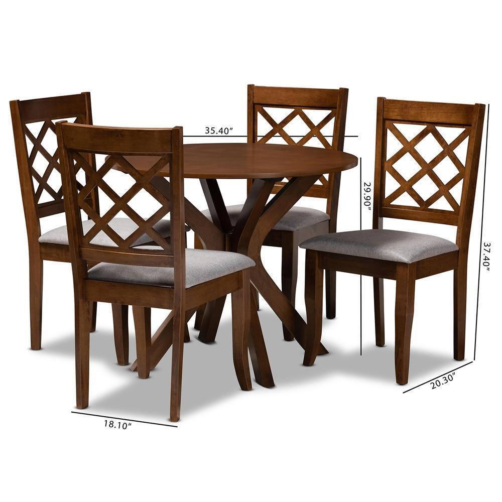 Jana Modern and Contemporary Grey Fabric Upholstered and Walnut Brown Finished Wood 5-Piece Dining Set FredCo