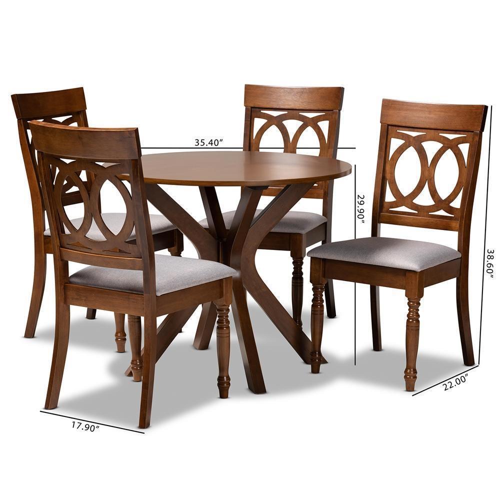 Jessie Modern and Contemporary Grey Fabric Upholstered and Walnut Brown Finished Wood 5-Piece Dining Set FredCo