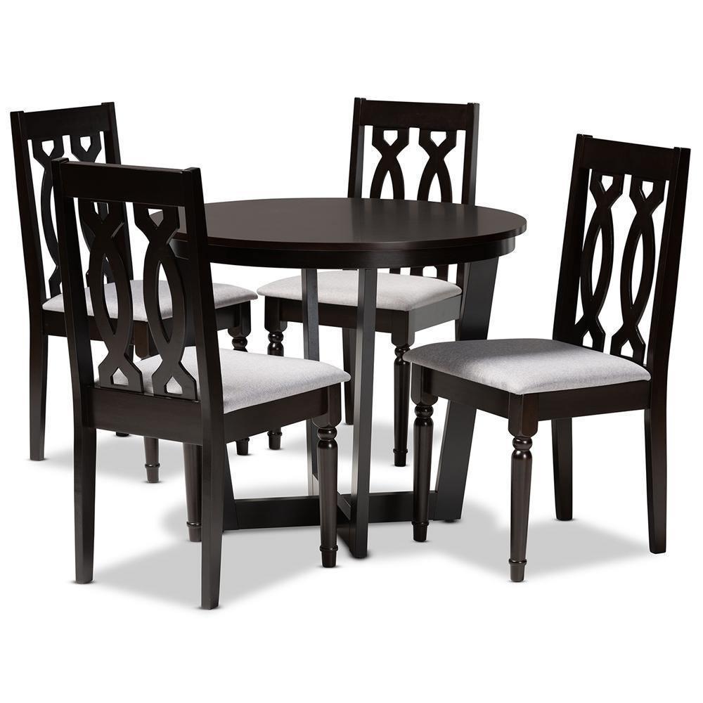 Julie Modern and Contemporary Grey Fabric Upholstered and Dark Brown Finished Wood 5-Piece Dining Set FredCo