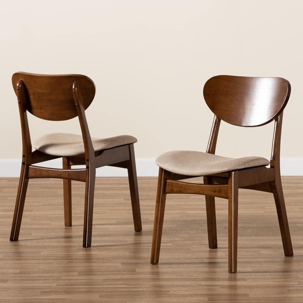 Katya Mid-Century Modern Sand Fabric Upholstered and Walnut Brown Finished Wood 2-Piece Dining Chair Set FredCo