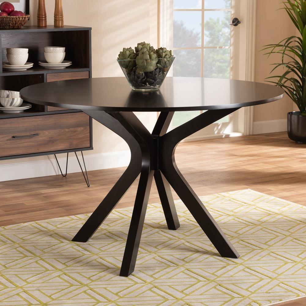 Kenji Modern and Contemporary Dark Brown Finished 48-Inch-Wide Round Wood Dining Table FredCo