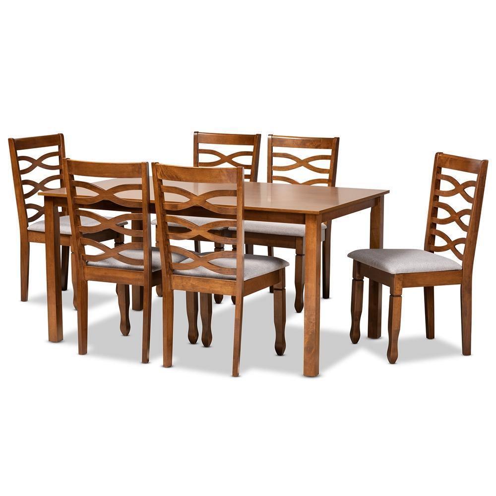 Lanier Modern and Contemporary Grey Fabric Upholstered and Walnut Brown Finished Wood 7-Piece Dining Set FredCo