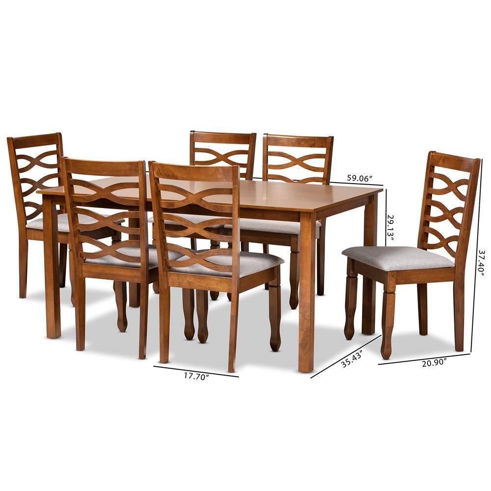 Lanier Modern and Contemporary Grey Fabric Upholstered and Walnut Brown Finished Wood 7-Piece Dining Set FredCo