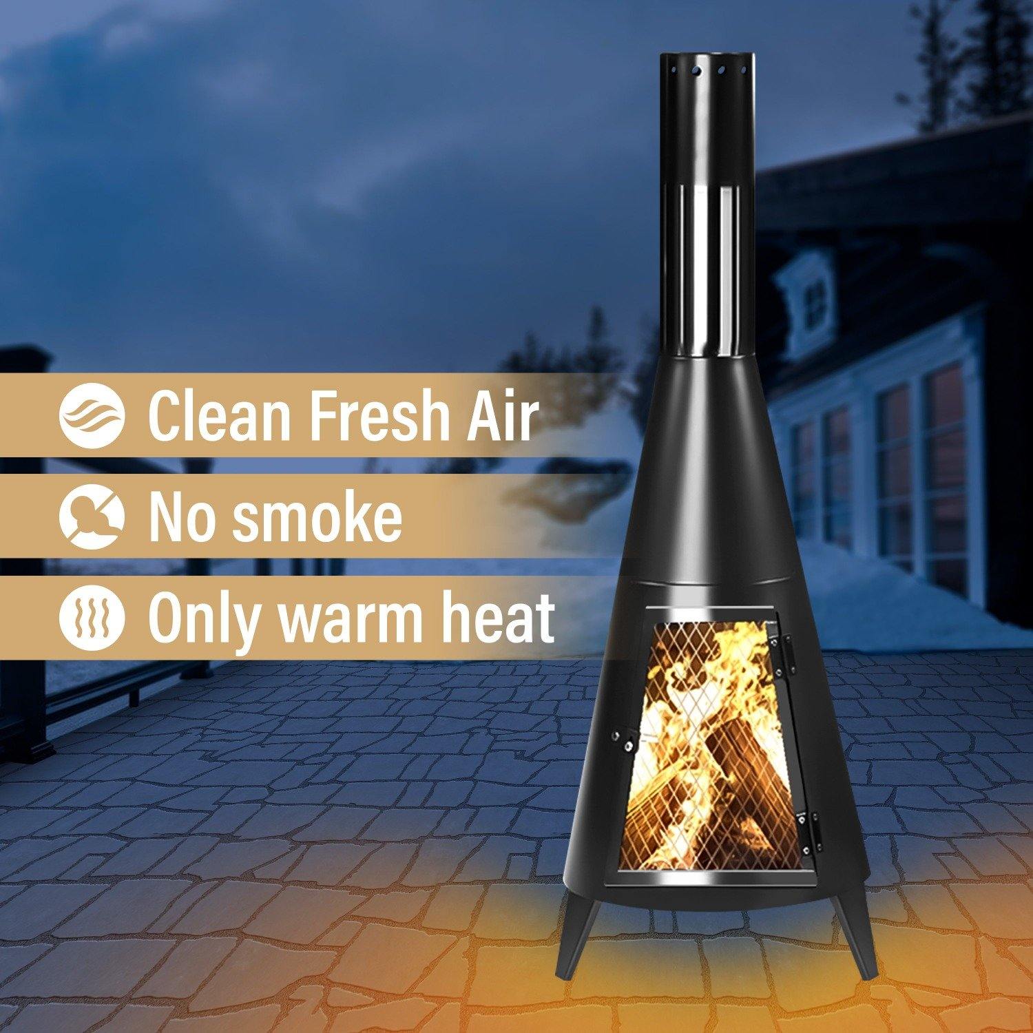 Large Modern Wood Burning, 45'' High Chiminea with Poker FredCo