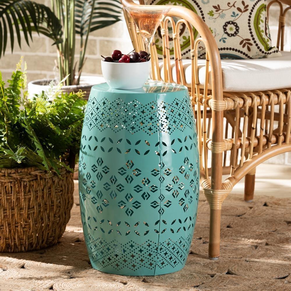 Lavinia Modern and Contemporary Teal Finished Metal Outdoor Side Table FredCo