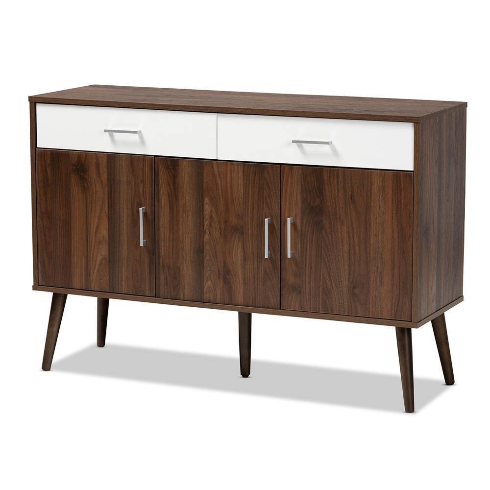 Leena Mid-Century Modern Two-Tone White and Walnut Brown Finished Wood 2-Drawer Sideboard Buffet FredCo