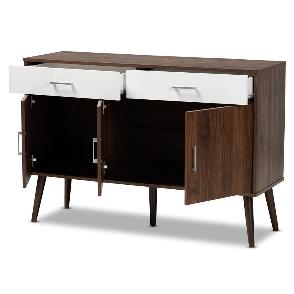 Leena Mid-Century Modern Two-Tone White and Walnut Brown Finished Wood 2-Drawer Sideboard Buffet FredCo