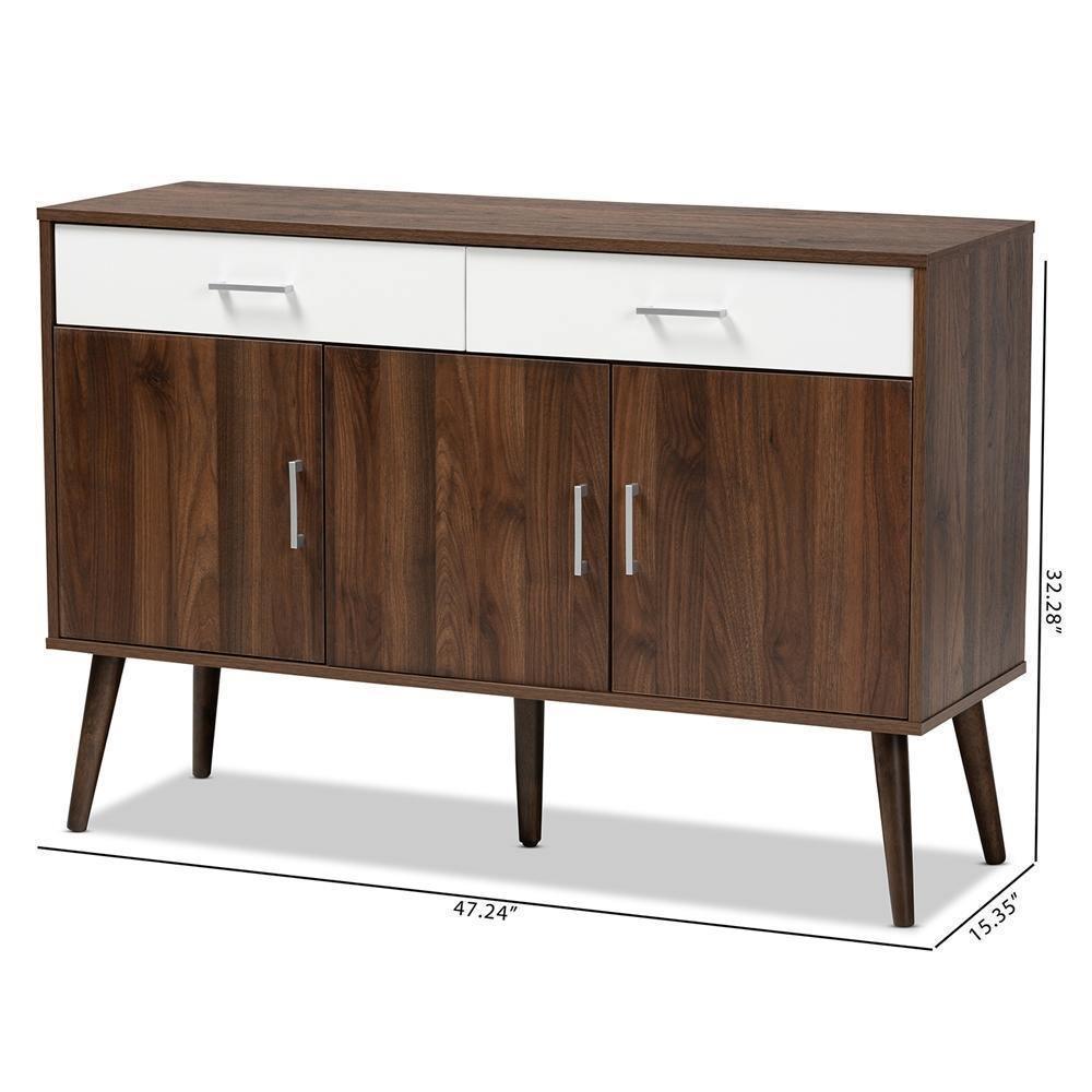 Leena Mid-Century Modern Two-Tone White and Walnut Brown Finished Wood 2-Drawer Sideboard Buffet FredCo