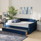 Lennon Modern and Contemporary Navy Blue Velvet Fabric Upholstered Full Size Daybed with Trundle FredCo