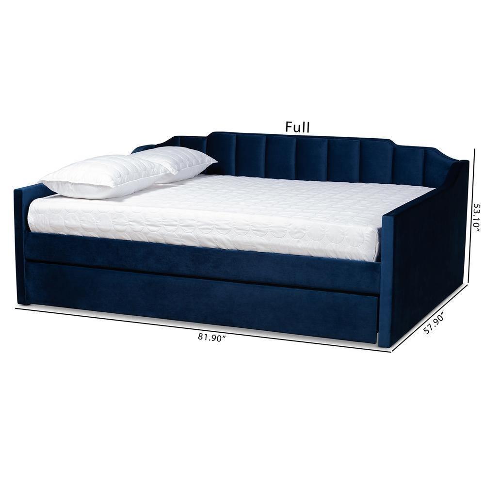 Lennon Modern and Contemporary Navy Blue Velvet Fabric Upholstered Full Size Daybed with Trundle FredCo