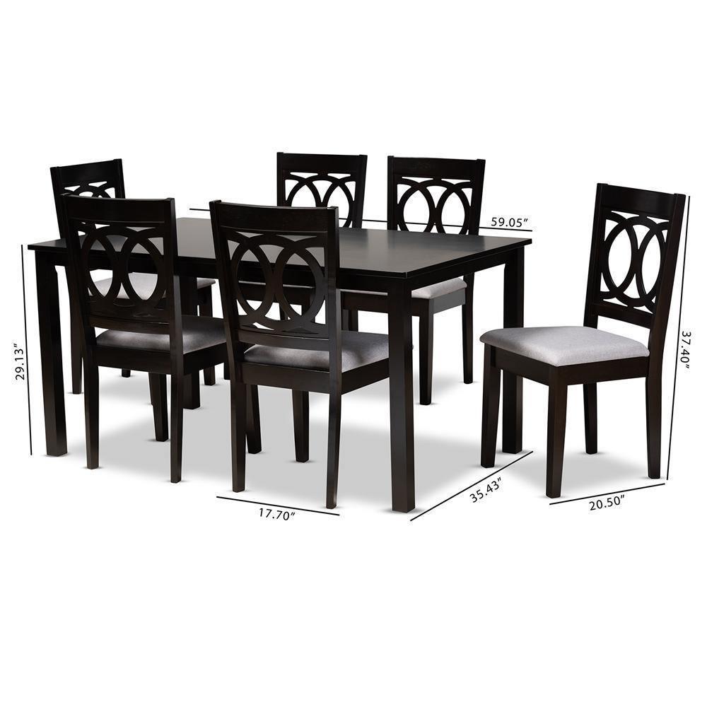 Lenoir Modern and Contemporary Grey Fabric Upholstered Espresso Brown Finished Wood 7-Piece Dining Set FredCo