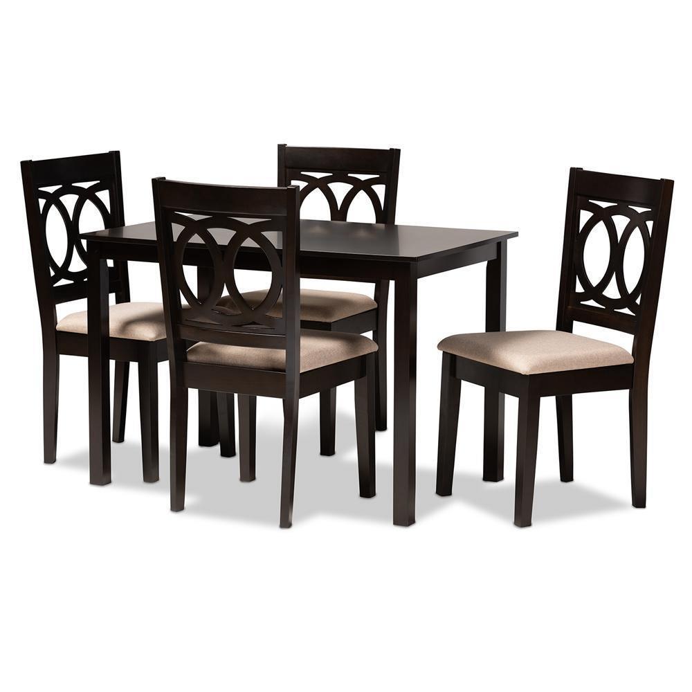 Lenoir Modern and Contemporary Sand Fabric Upholstered Espresso Brown Finished Wood 5-Piece Dining Set FredCo