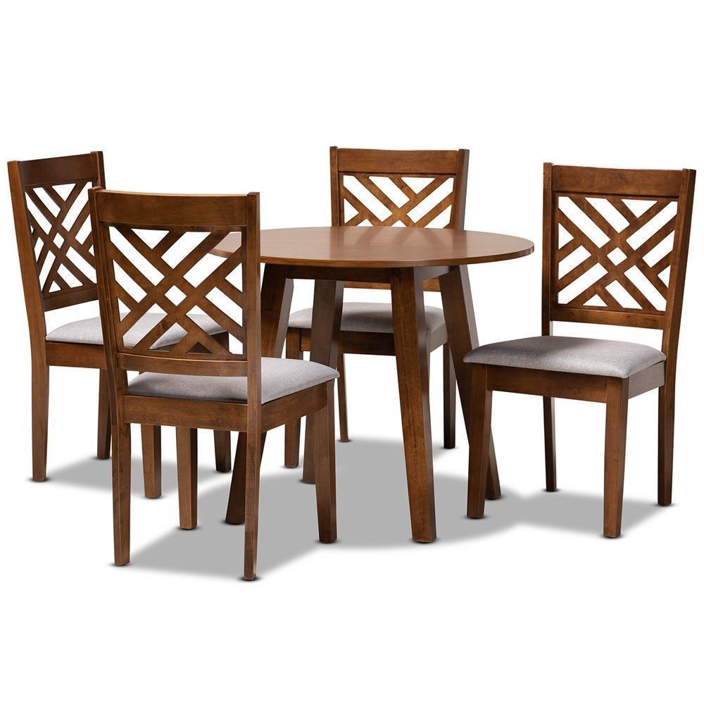 Lilly Modern and Contemporary Grey Fabric Upholstered and Walnut Brown Finished Wood 5-Piece Dining Set FredCo