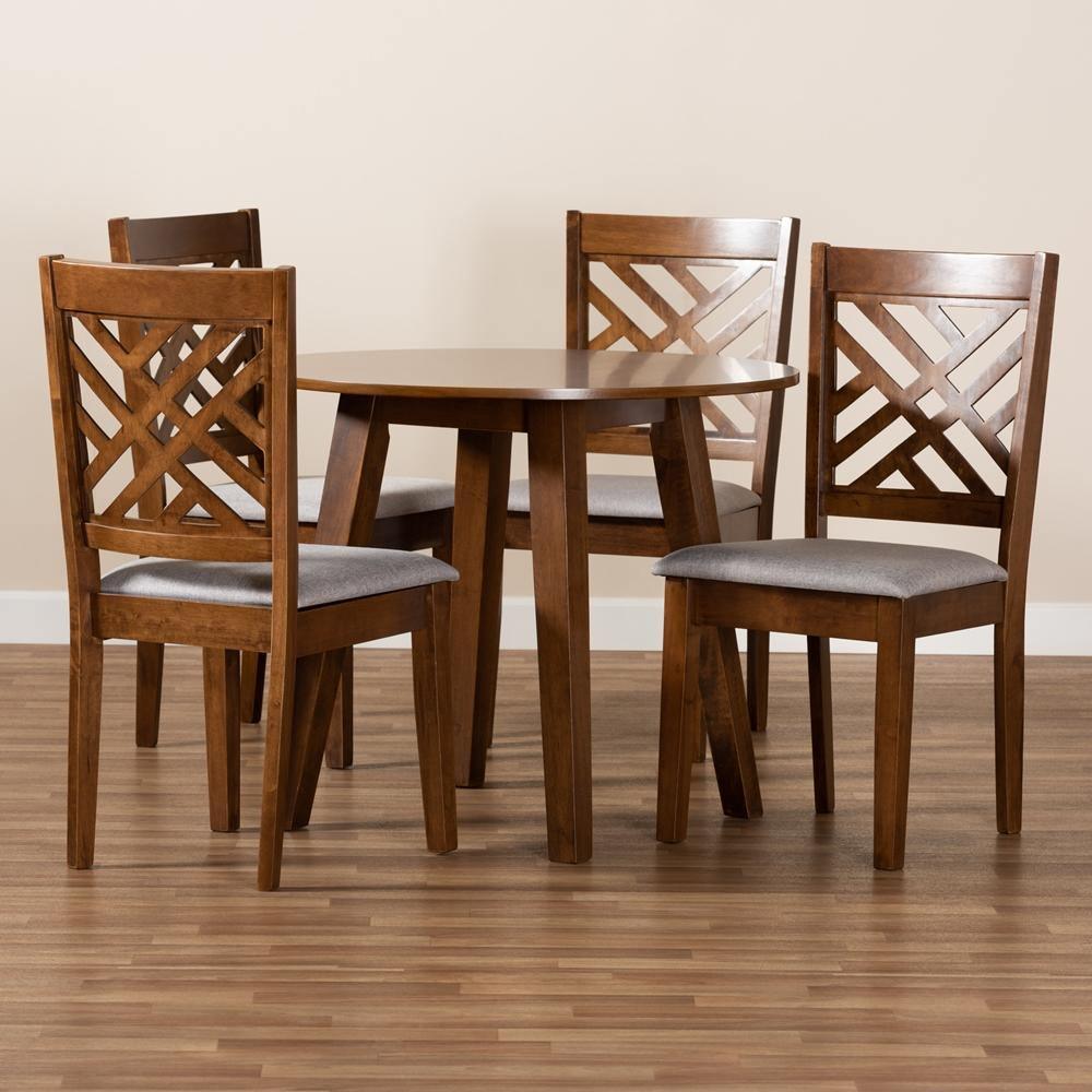 Lilly Modern and Contemporary Grey Fabric Upholstered and Walnut Brown Finished Wood 5-Piece Dining Set FredCo