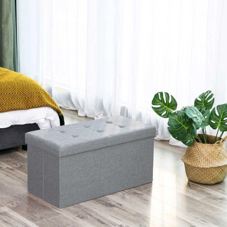 Linen Fabric Storage Ottoman FredCo