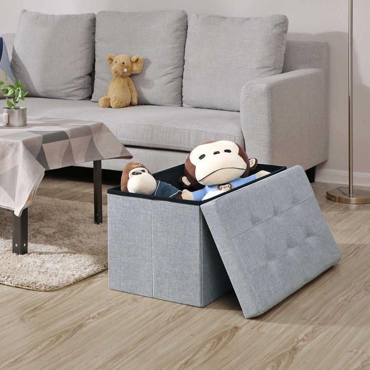 Linen Fabric Storage Ottoman FredCo