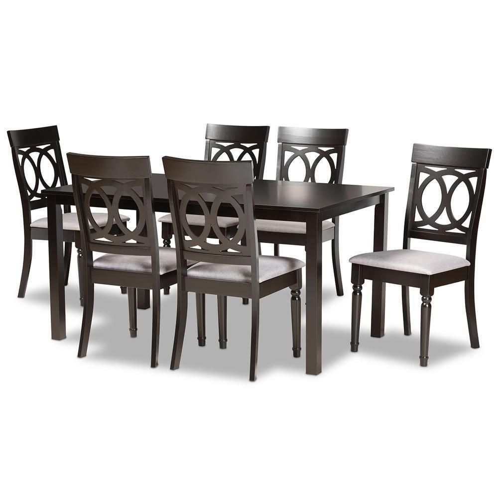 Lucie Modern and Contemporary Grey Fabric Upholstered and Dark Brown Finished Wood 7-Piece Dining Set FredCo