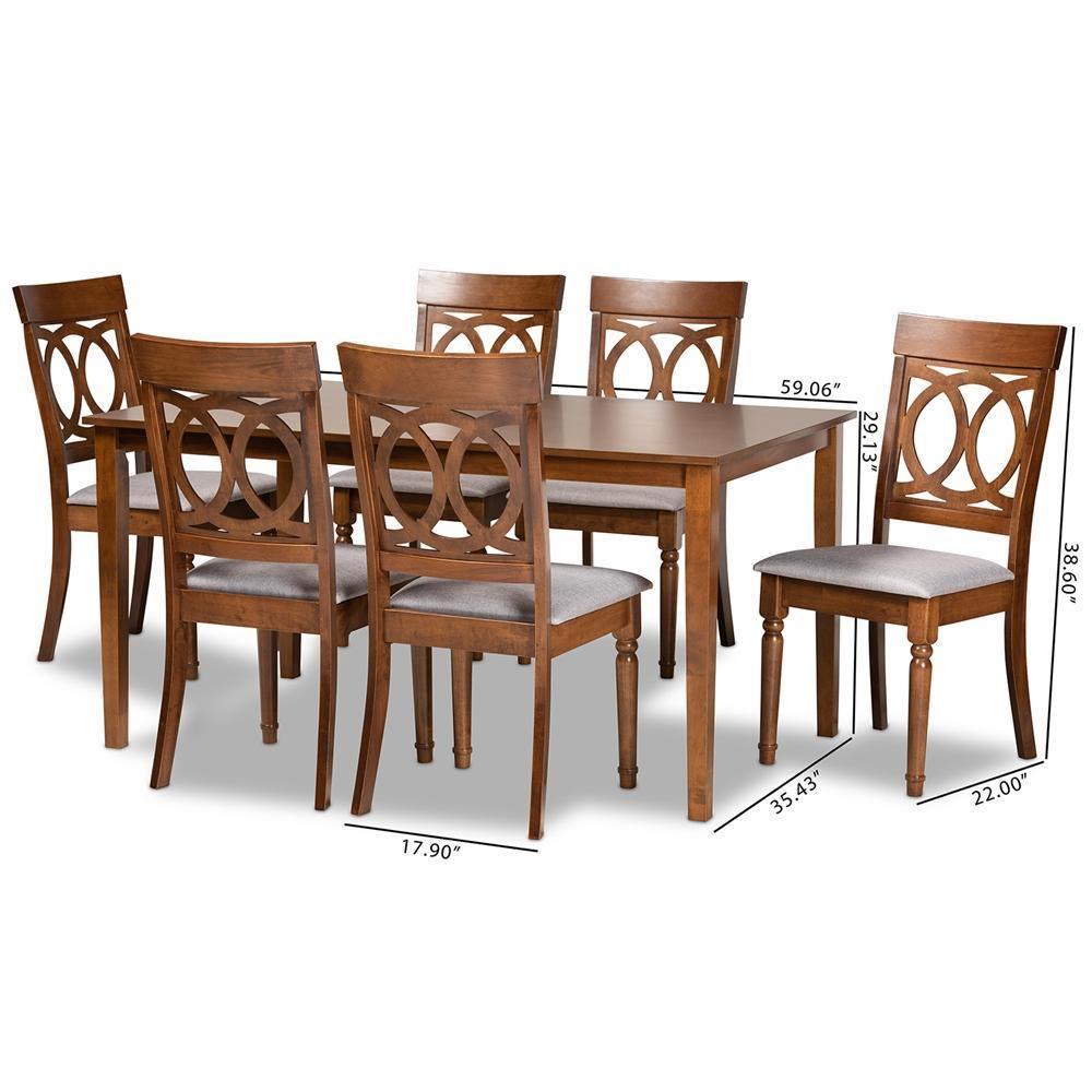 Lucie Modern and Contemporary Grey Fabric Upholstered and Walnut Brown Finished Wood 7-Piece Dining Set FredCo