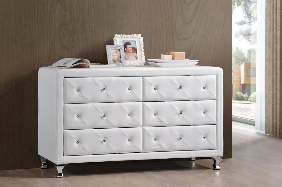 Luminescence Wood Contemporary White Upholstered Dresser FredCo