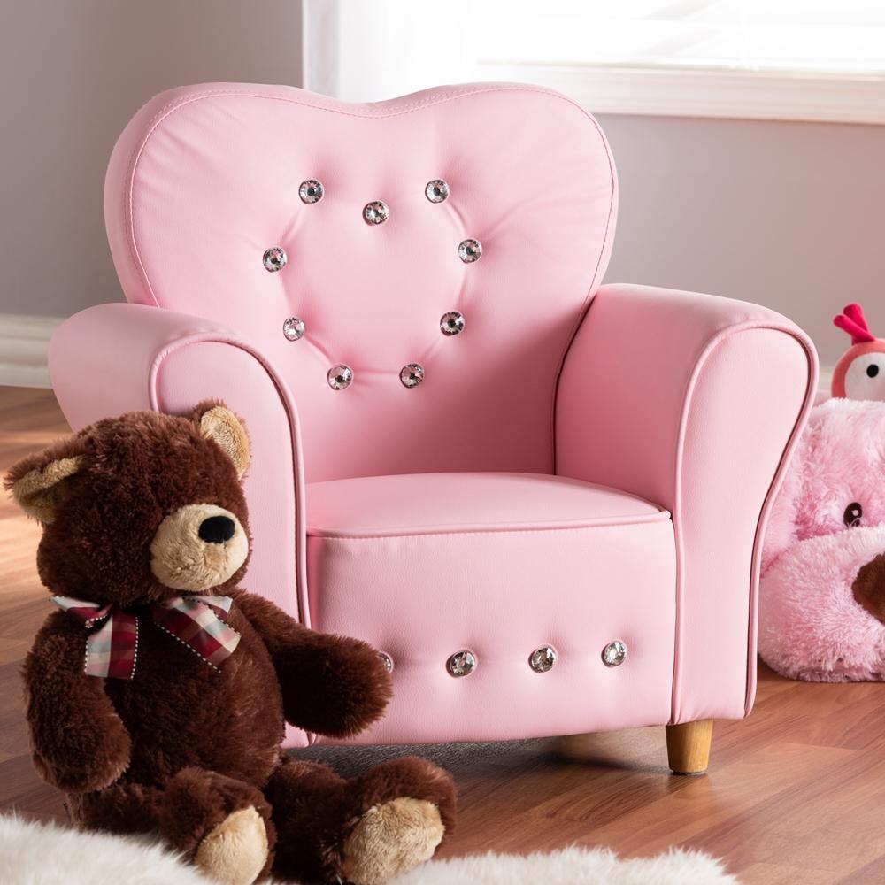 Mabel Modern and Contemporary Pink Faux Leather Kids Armchair FredCo