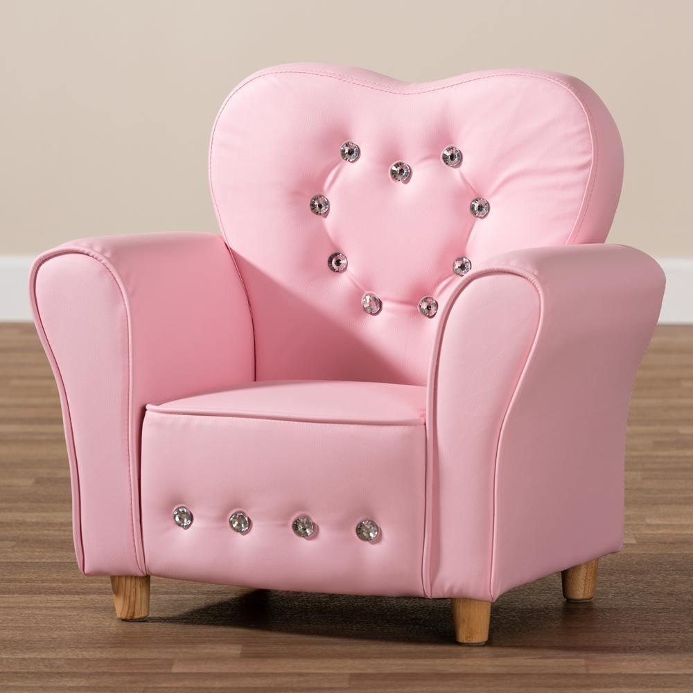 Mabel Modern and Contemporary Pink Faux Leather Kids Armchair FredCo