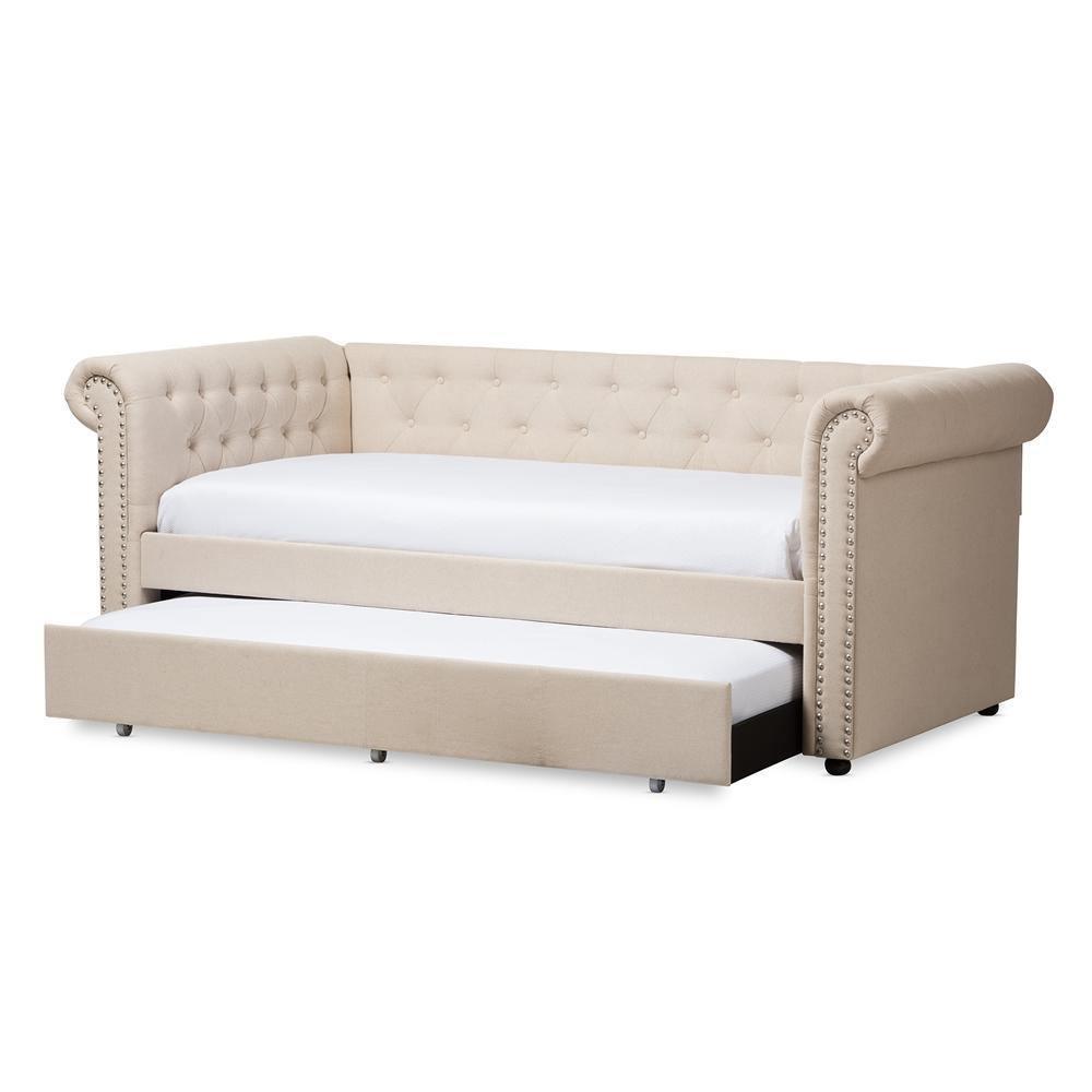 Mabelle Modern and Contemporary Beige Fabric Trundle Daybed FredCo