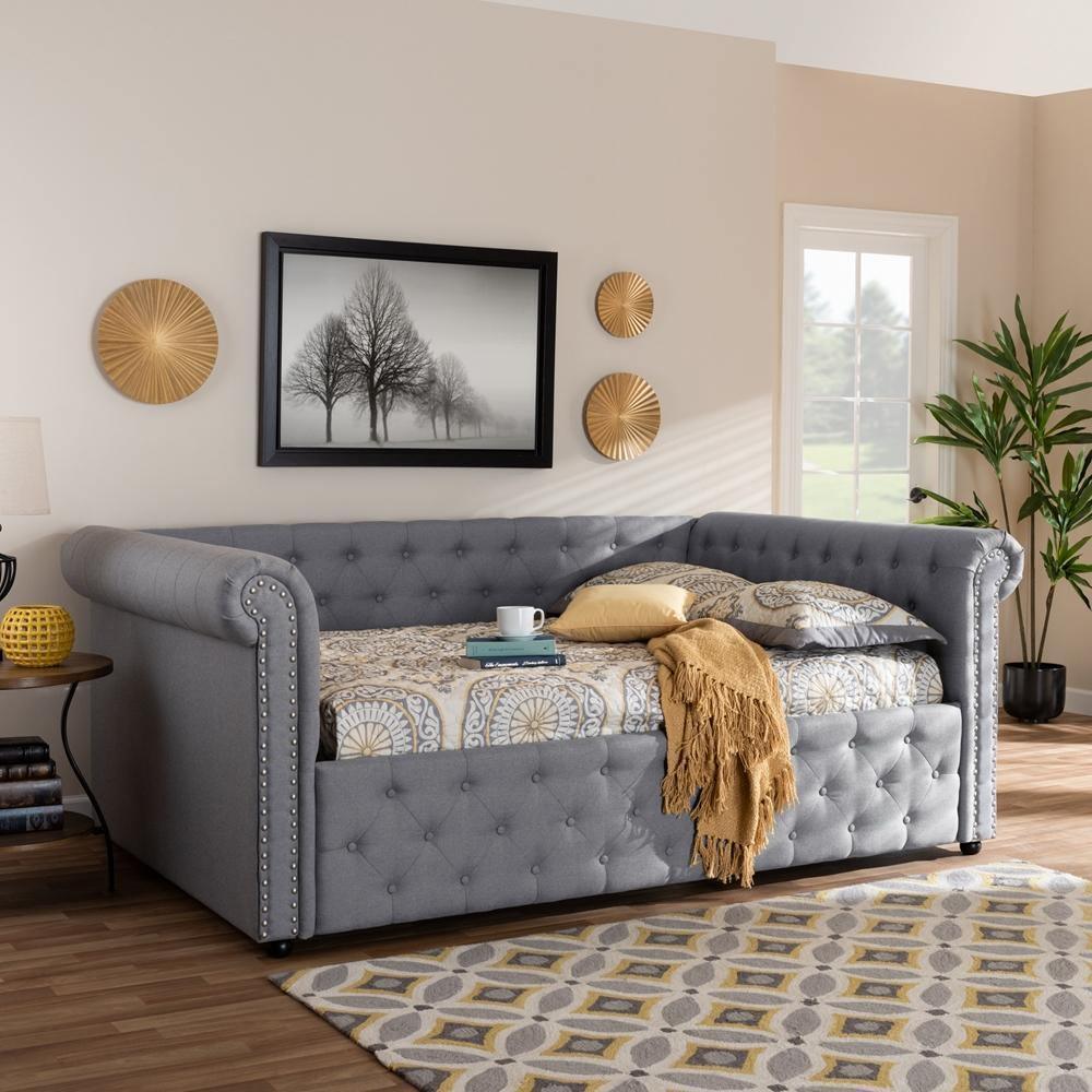 Mabelle Modern and Contemporary Gray Fabric Upholstered Queen Size Daybed FredCo