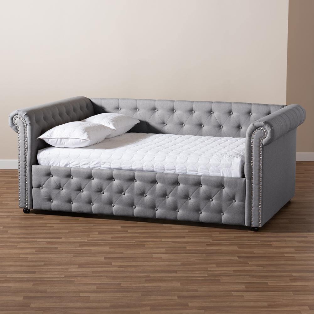 Mabelle Modern and Contemporary Gray Fabric Upholstered Queen Size Daybed FredCo