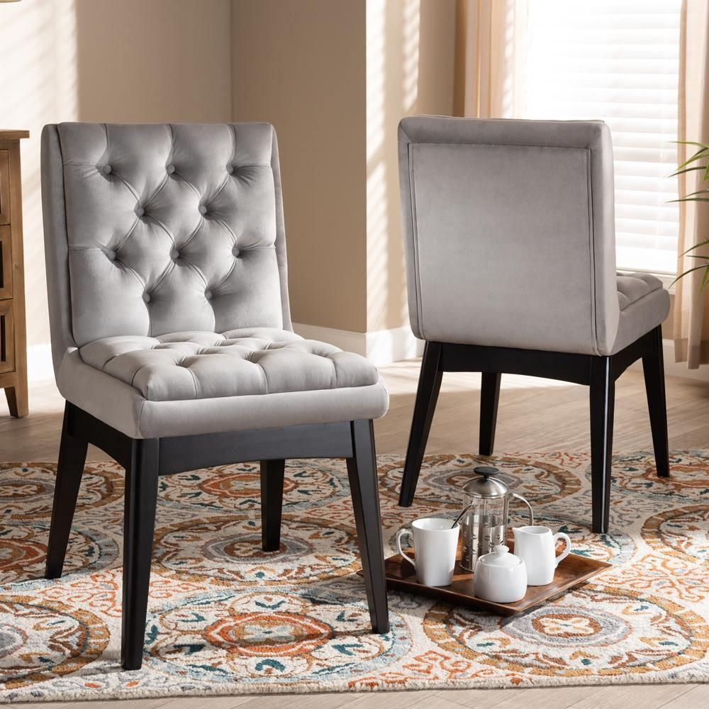 Makar Modern Transitional Light Grey Fabric Upholstered and Walnut Brown Finished Wood 2-Piece Dining Chair Set FredCo