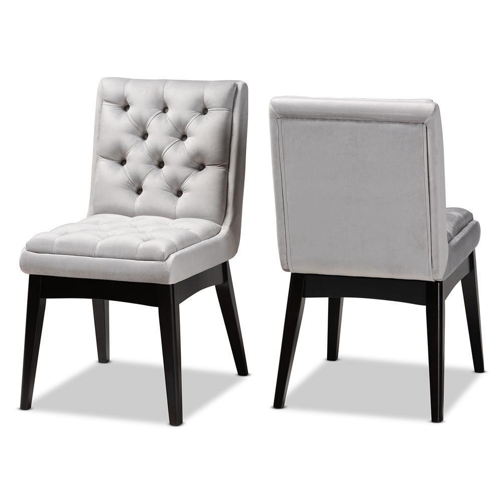 Makar Modern Transitional Light Grey Fabric Upholstered and Walnut Brown Finished Wood 2-Piece Dining Chair Set FredCo