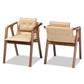 Marcena Mid-Century Modern Beige Imitation Leather Upholstered and Walnut Brown Finished Wood 2-Piece Dining Chair Set FredCo