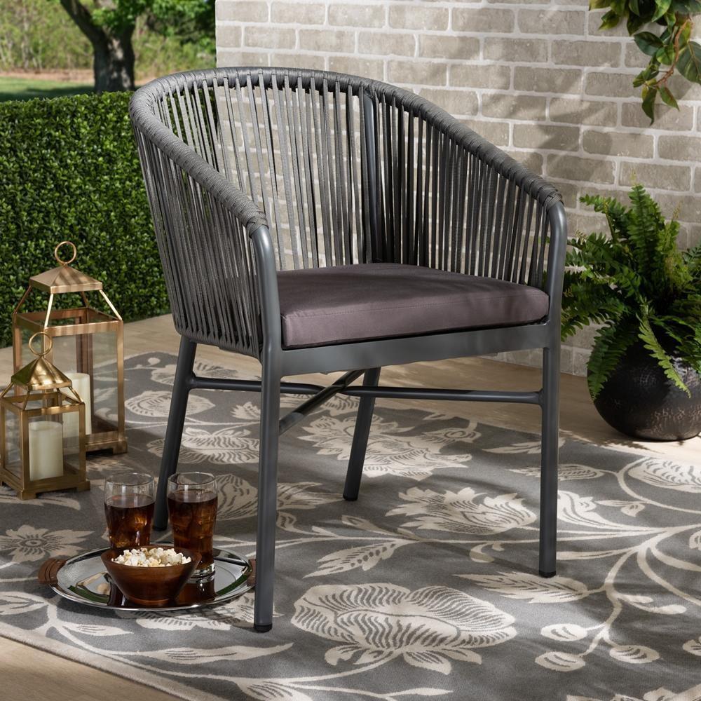 Marcus Modern and Contemporary Grey Finished Rope and Metal Outdoor Dining Chair FredCo