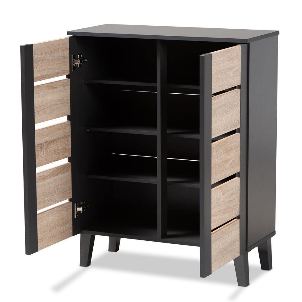Melle Modern and Contemporary Two-Tone Oak Brown and Dark Gray 2-Door Wood Entryway Shoe Storage Cabinet FredCo