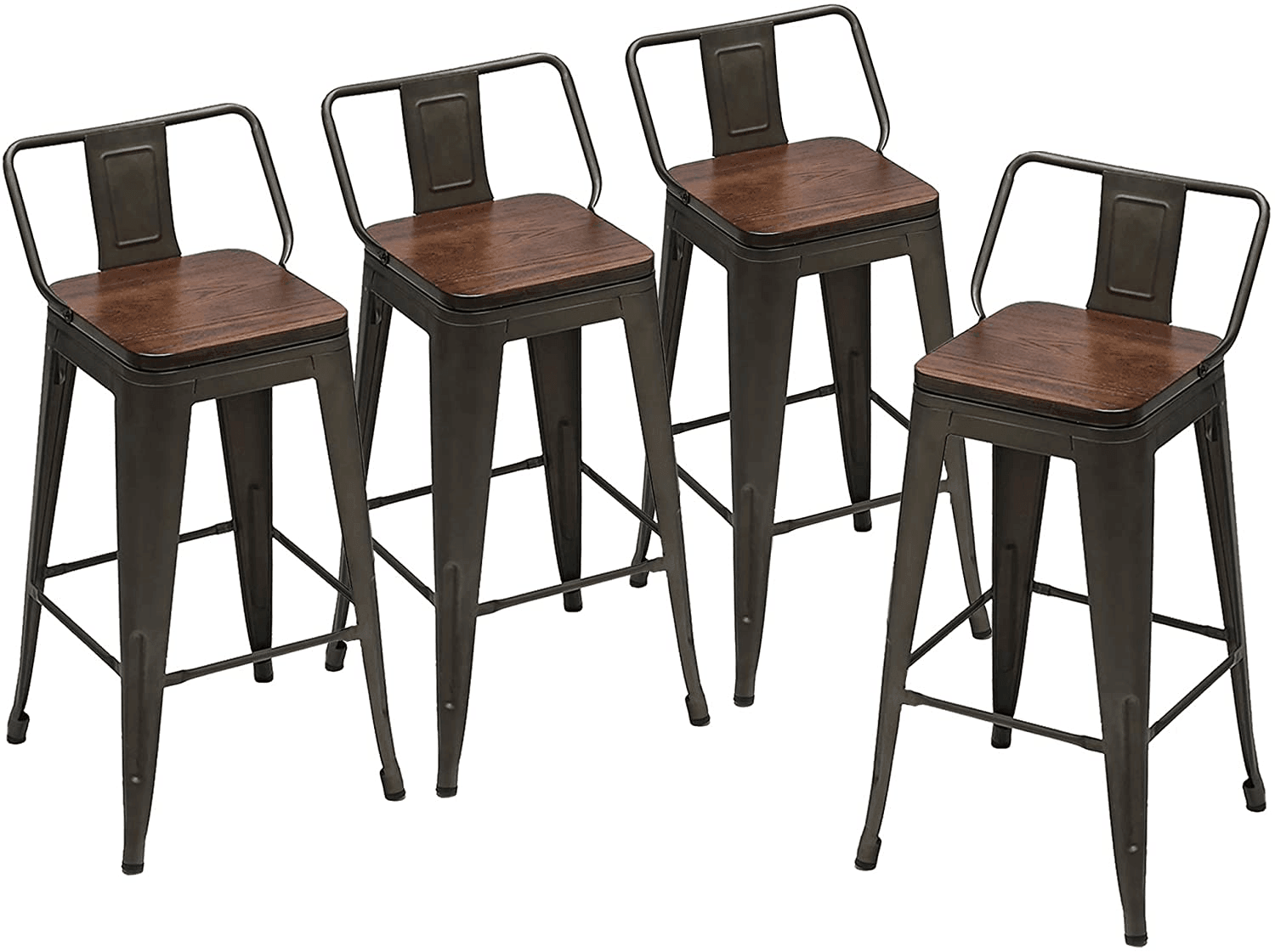 Metal Bar Stools with Back Set of 4 Kitchen Counter Height Stools with Wooden Seat 26