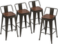 Metal Bar Stools with Back Set of 4 Kitchen Counter Height Stools with Wooden Seat 26" Rusty FredCo