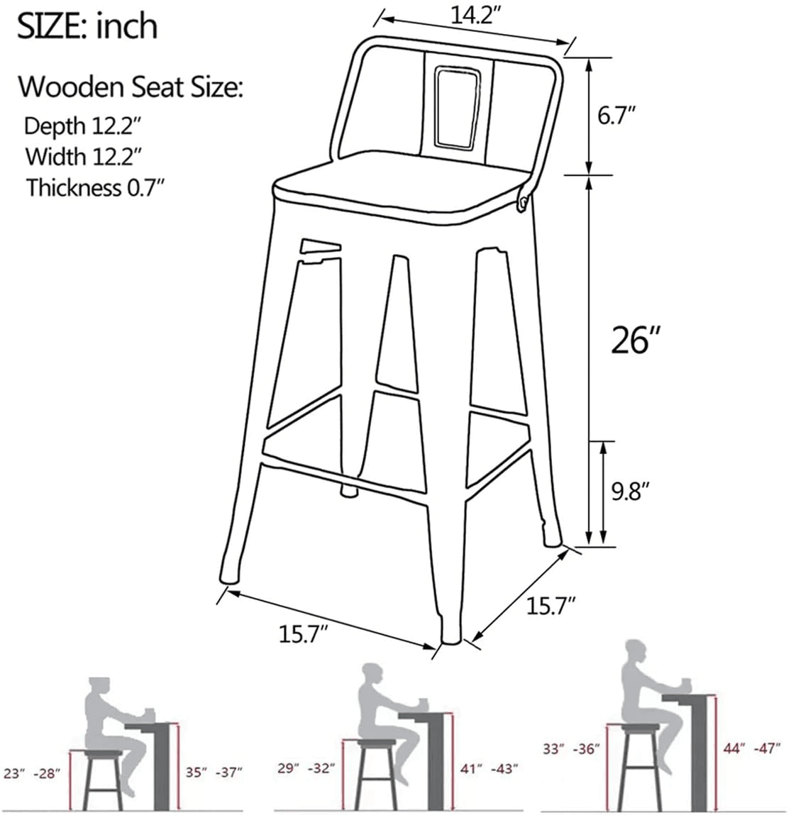 Metal Bar Stools with Back Set of 4 Kitchen Counter Height Stools with Wooden Seat 26" Rusty FredCo